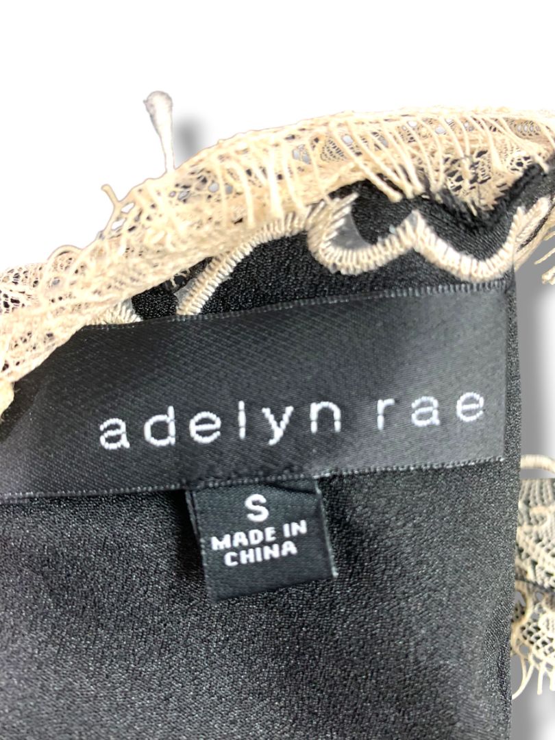 Small Adelyn Rae Black A-Line Dress Ecru Lace Trim Party