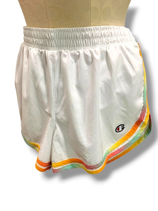 Size Medium Champion Womens White Varsity Running Shorts Lined Multicolor Trim