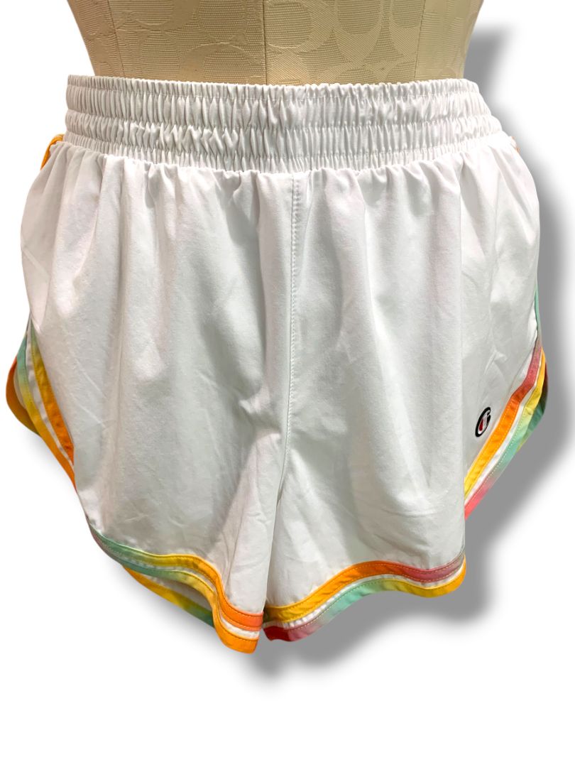 Size Medium Champion Womens White Varsity Running Shorts Lined Multicolor Trim