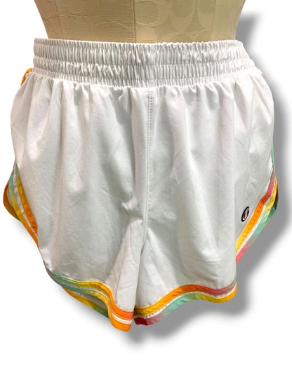 Size Medium Champion Womens White Varsity Running Shorts Lined Multicolor Trim