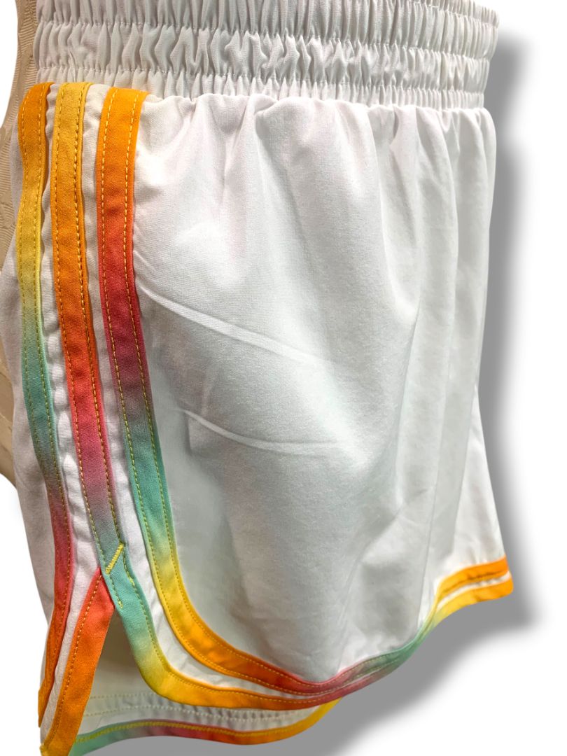 Size Medium Champion Womens White Varsity Running Shorts Lined Multicolor Trim