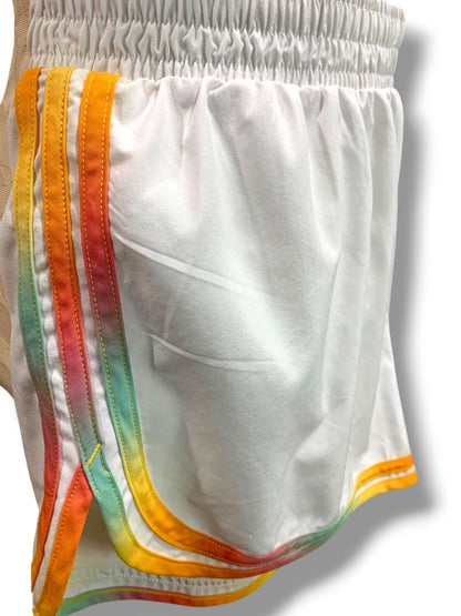 Size Medium Champion Womens White Varsity Running Shorts Lined Multicolor Trim