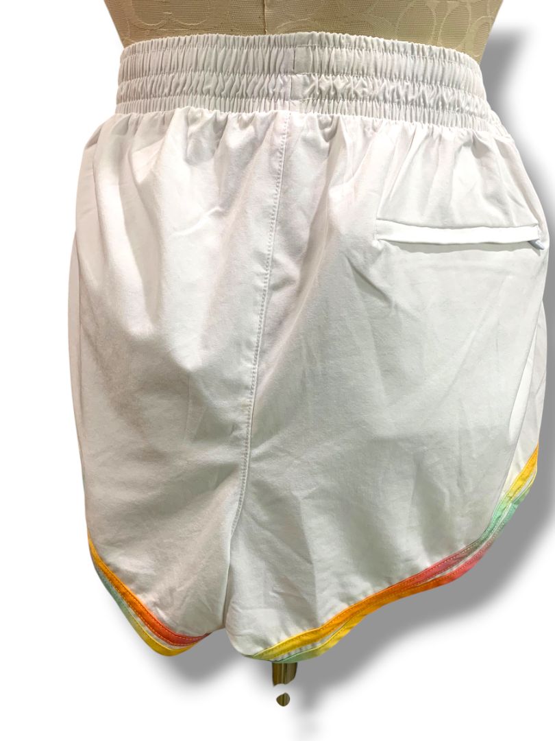 Size Medium Champion Womens White Varsity Running Shorts Lined Multicolor Trim