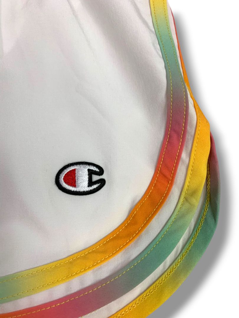 Size Medium Champion Womens White Varsity Running Shorts Lined Multicolor Trim