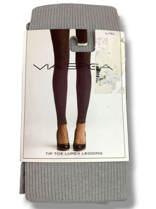 Size XL Via Spiga Womens New Tip Toe Legging Lurex Legging Gray Silver Sparkle