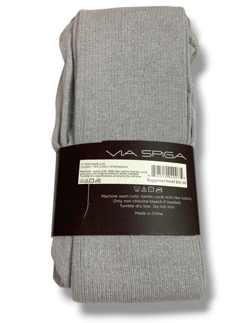 Size XL Via Spiga Womens New Tip Toe Legging Lurex Legging Gray Silver Sparkle