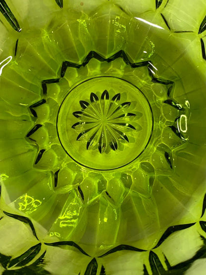 1970s Anchor Hocking Fairfield Avocado Green Glass Scalloped Serving Bowl