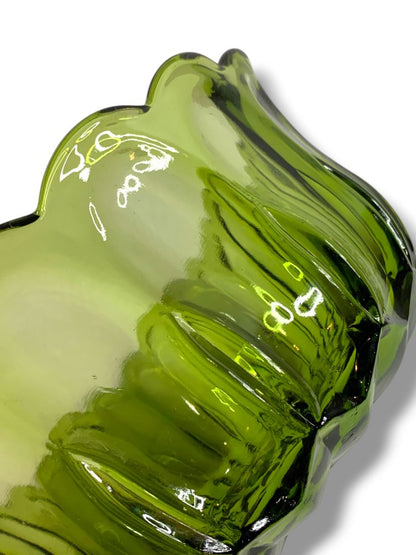 1970s Anchor Hocking Fairfield Avocado Green Glass Scalloped Serving Bowl