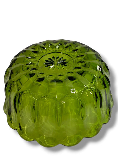 1970s Anchor Hocking Fairfield Avocado Green Glass Scalloped Serving Bowl