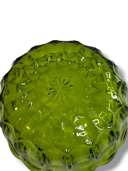 1970s Anchor Hocking Fairfield Avocado Green Glass Scalloped Serving Bowl