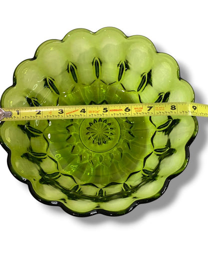 1970s Anchor Hocking Fairfield Avocado Green Glass Scalloped Serving Bowl