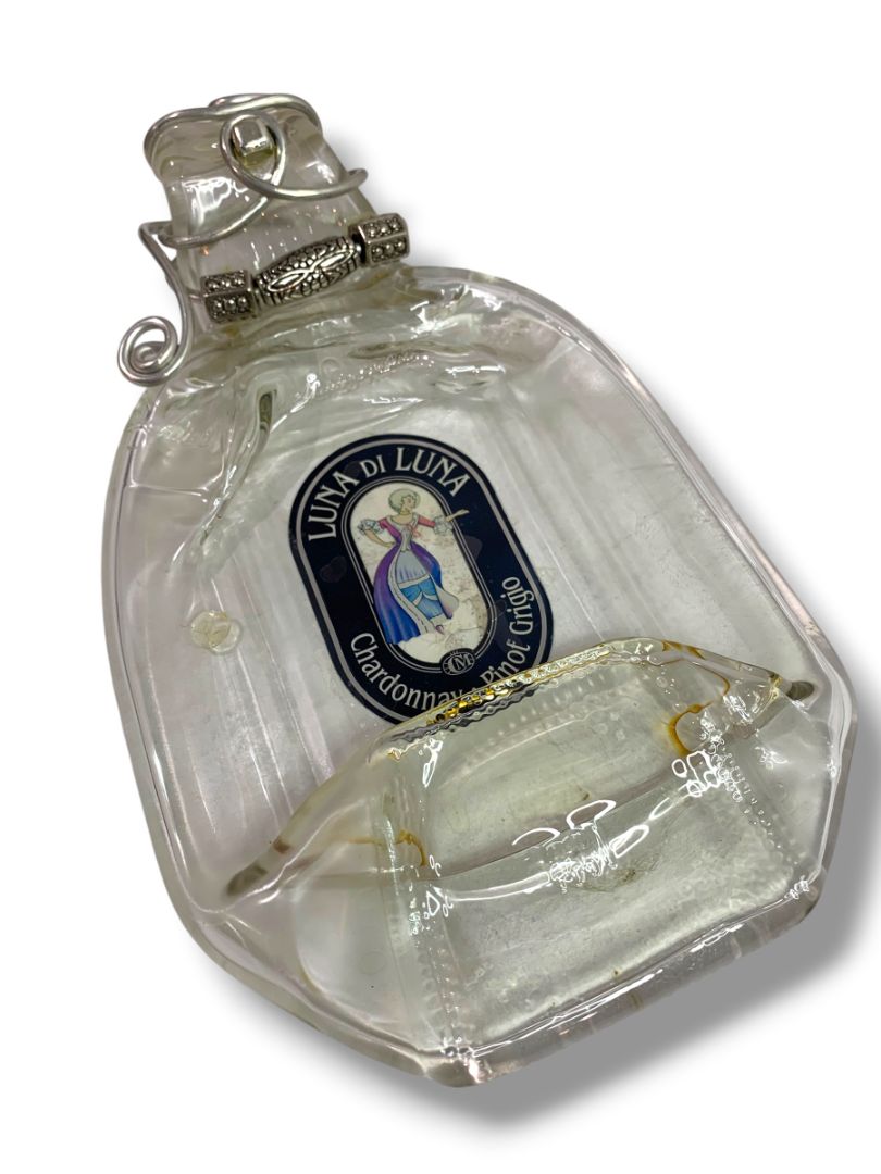 Vintage Luna di Luna Flattened Wine Bottle Glass Trinket Dish Upcycled 9"l x 5.5"w