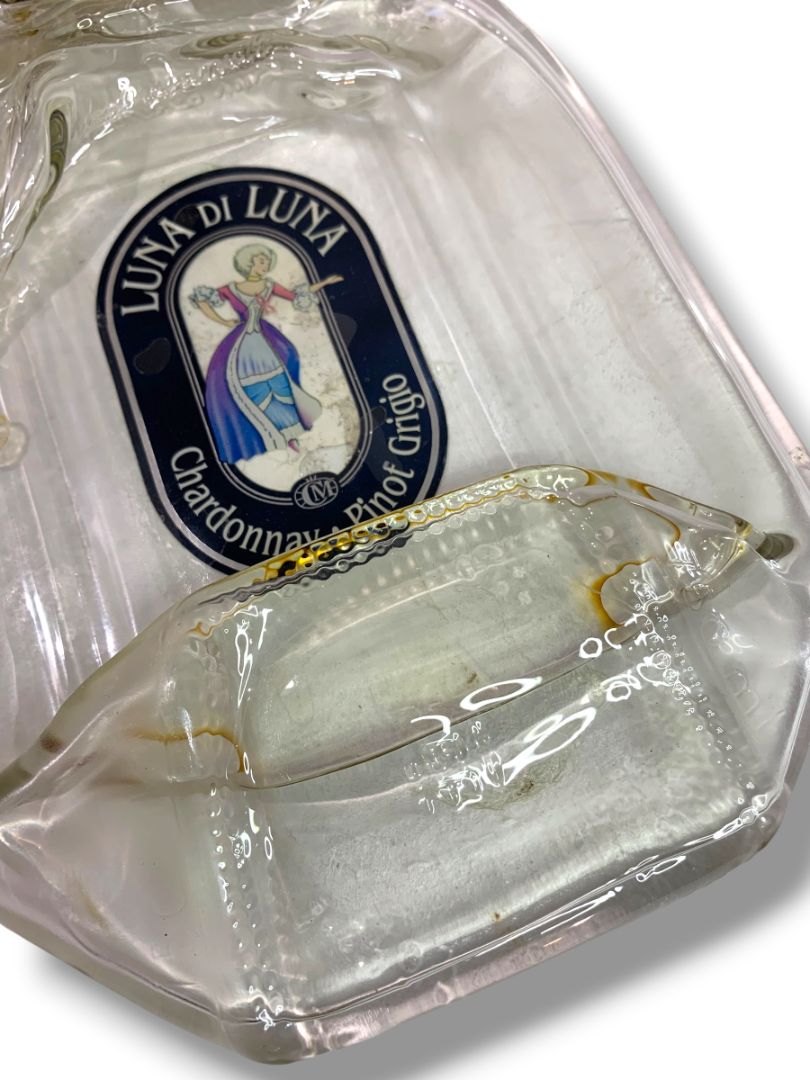 Vintage Luna di Luna Flattened Wine Bottle Glass Trinket Dish Upcycled 9"l x 5.5"w