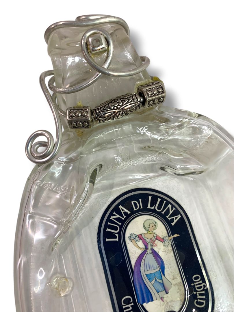 Vintage Luna di Luna Flattened Wine Bottle Glass Trinket Dish Upcycled 9"l x 5.5"w