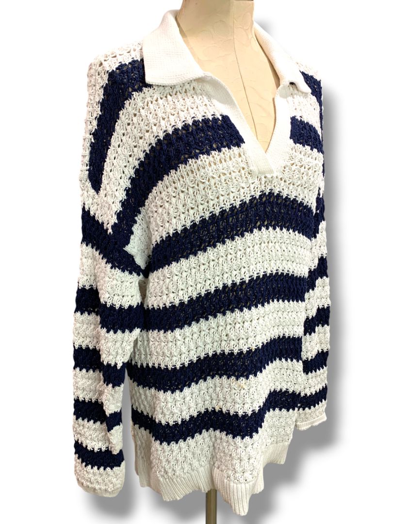 Size XL Talbots Womens Loose Knit Striped Collared Sweater Pullover