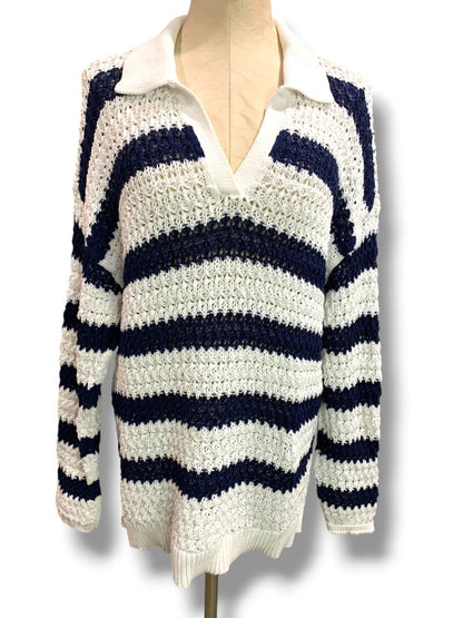 Size XL Talbots Womens Loose Knit Striped Collared Sweater Pullover