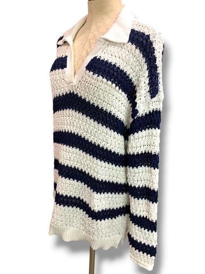 Size XL Talbots Womens Loose Knit Striped Collared Sweater Pullover