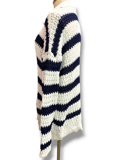 Size XL Talbots Womens Loose Knit Striped Collared Sweater Pullover