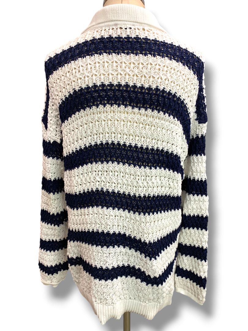 Size XL Talbots Womens Loose Knit Striped Collared Sweater Pullover