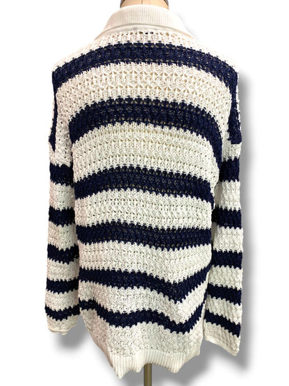 Size XL Talbots Womens Loose Knit Striped Collared Sweater Pullover