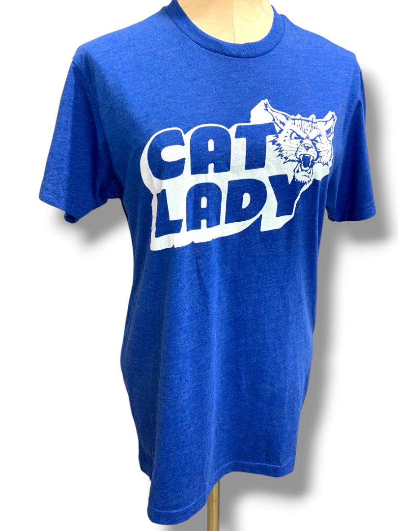 Small KY for KY Womens Tshirt Cat Lady Blue Short Sleeve