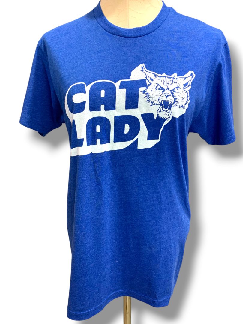 Small KY for KY Womens Tshirt Cat Lady Blue Short Sleeve