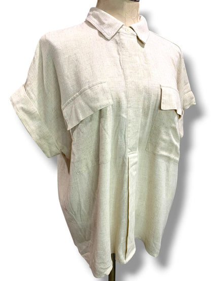 Size XL Simply Vera Wang Womens Short Sleeve Shirt Pullover Rayon Linen Blend
