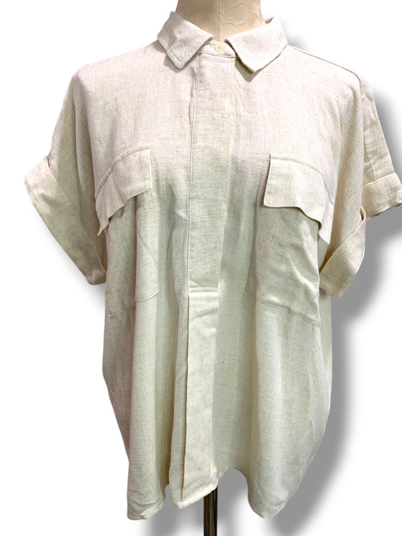 Size XL Simply Vera Wang Womens Short Sleeve Shirt Pullover Rayon Linen Blend