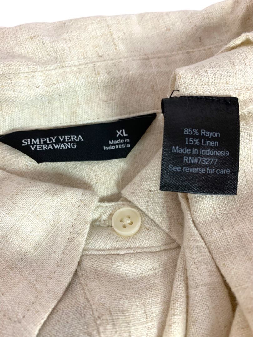 Size XL Simply Vera Wang Womens Short Sleeve Shirt Pullover Rayon Linen Blend