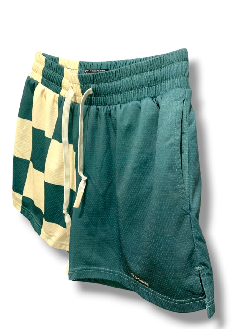 Medium Kill Crew Muay Thai Shorts Green Checker  Cream Unisex Adult