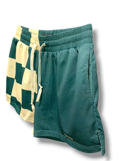 Medium Kill Crew Muay Thai Shorts Green Checker  Cream Unisex Adult
