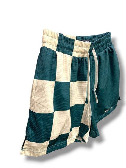 Medium Kill Crew Muay Thai Shorts Green Checker  Cream Unisex Adult