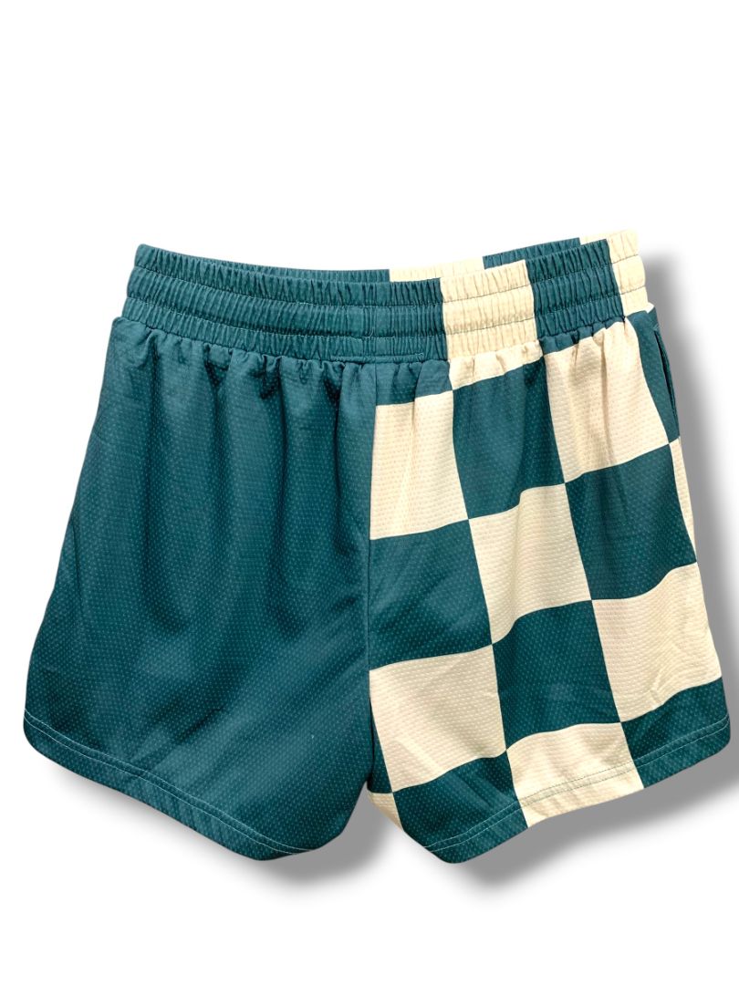 Medium Kill Crew Muay Thai Shorts Green Checker  Cream Unisex Adult
