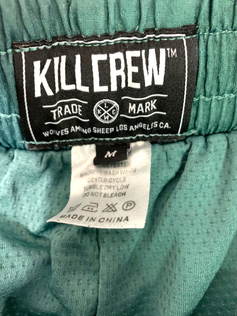Medium Kill Crew Muay Thai Shorts Green Checker  Cream Unisex Adult
