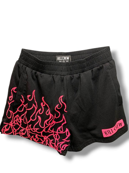 Medium Kill Crew Muay Thai Flame Shorts Black Pink Missing Drawstring Unisex Adult