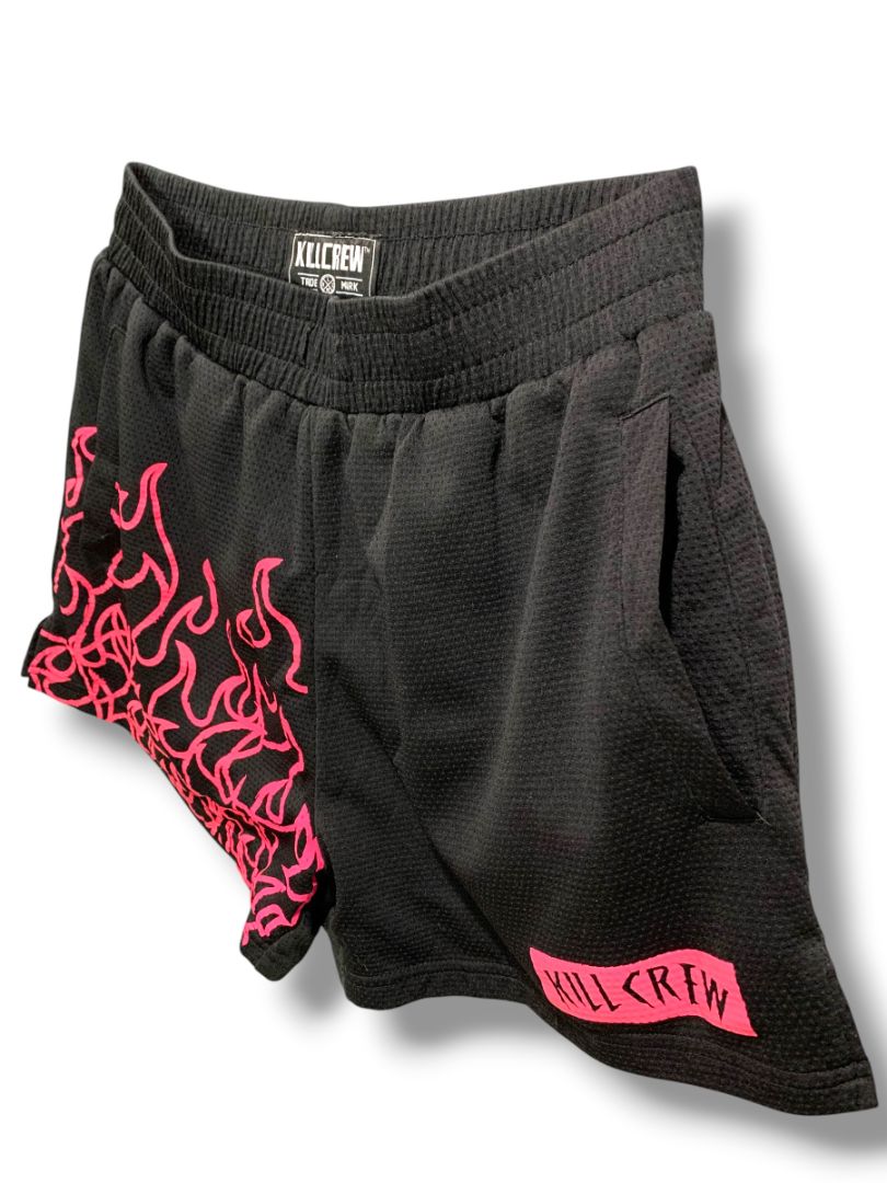 Medium Kill Crew Muay Thai Flame Shorts Black Pink Missing Drawstring Unisex Adult