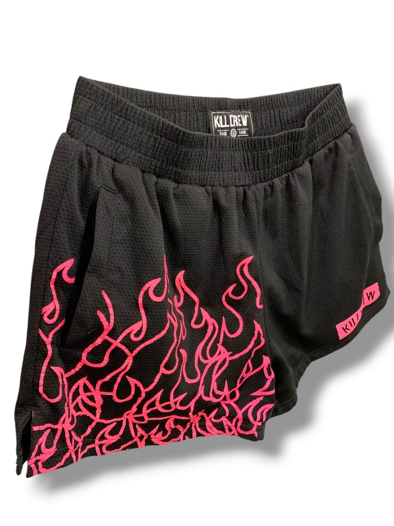 Medium Kill Crew Muay Thai Flame Shorts Black Pink Missing Drawstring Unisex Adult