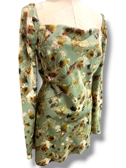 Small Emory Park New Sage Floral Open Back Mini Dress Silky