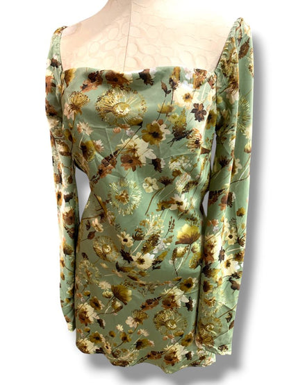 Small Emory Park New Sage Floral Open Back Mini Dress Silky