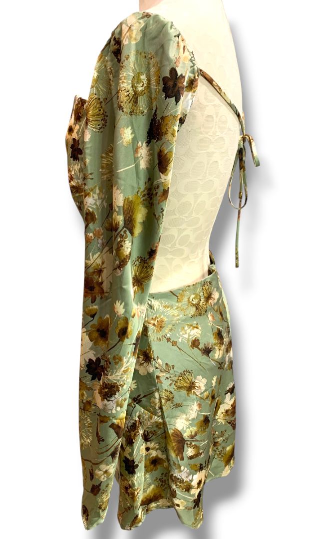 Small Emory Park New Sage Floral Open Back Mini Dress Silky