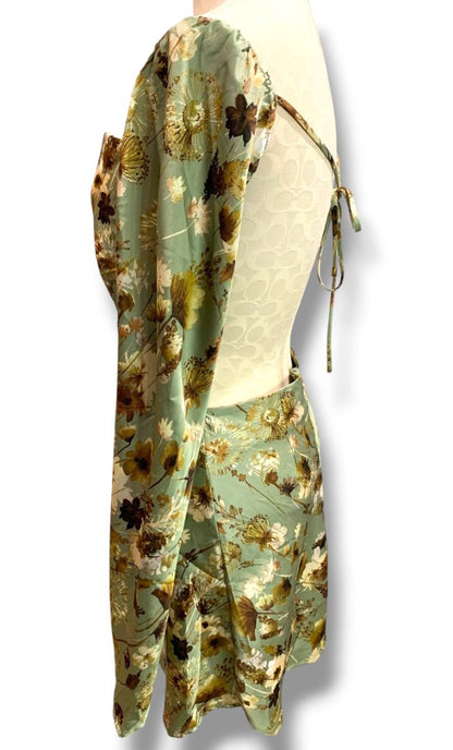 Small Emory Park New Sage Floral Open Back Mini Dress Silky