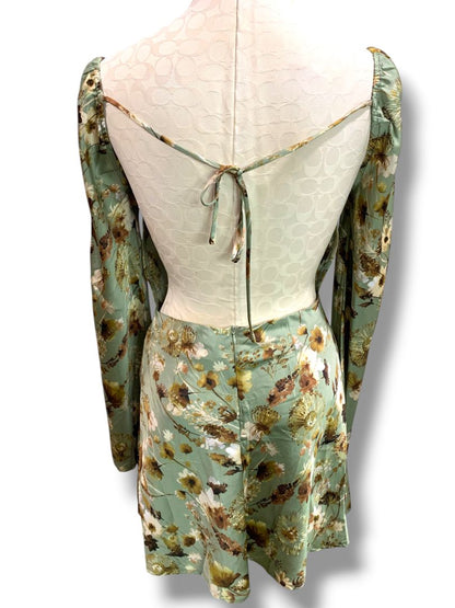 Small Emory Park New Sage Floral Open Back Mini Dress Silky