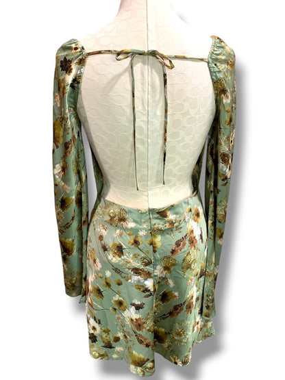 Small Emory Park New Sage Floral Open Back Mini Dress Silky