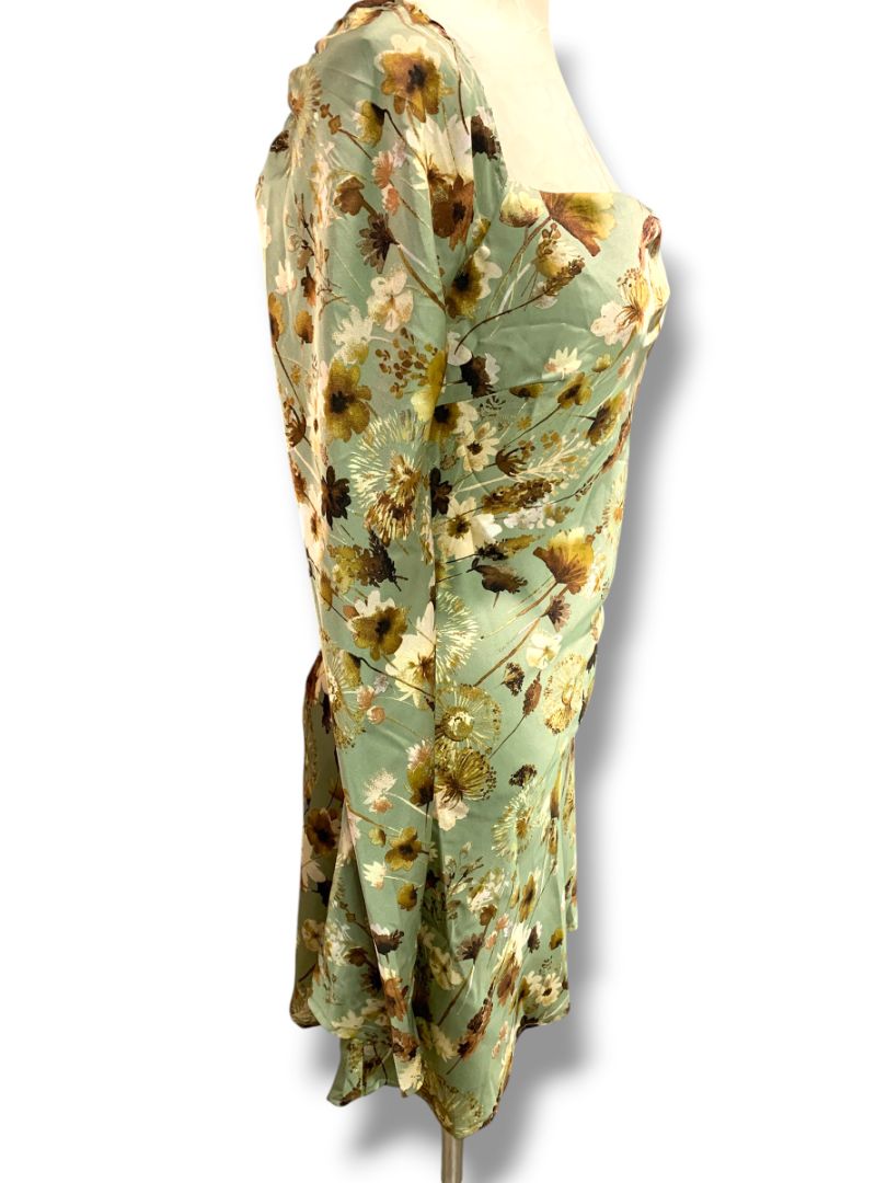 Small Emory Park New Sage Floral Open Back Mini Dress Silky