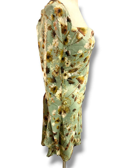 Small Emory Park New Sage Floral Open Back Mini Dress Silky