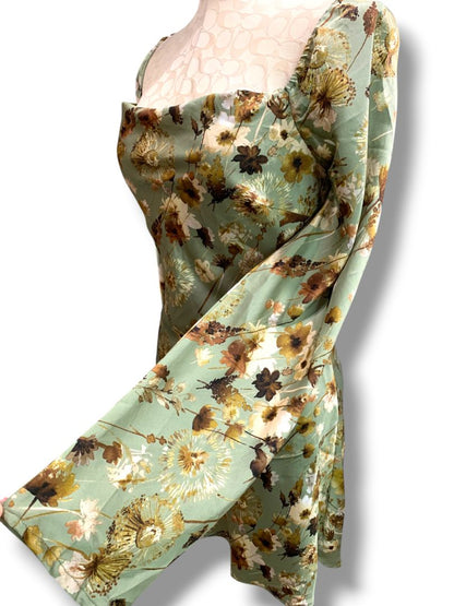 Small Emory Park New Sage Floral Open Back Mini Dress Silky
