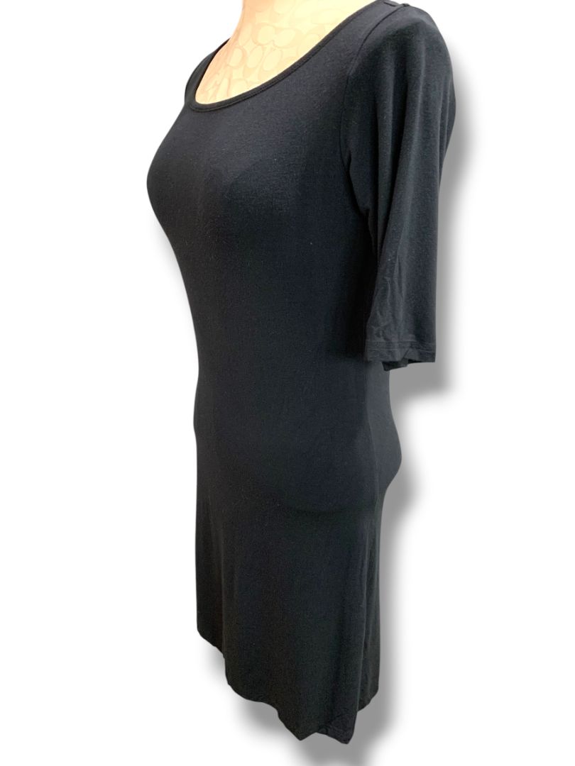 Small Yala Soft Black Tshirt Dress 1/2 Sleeve  35" Length