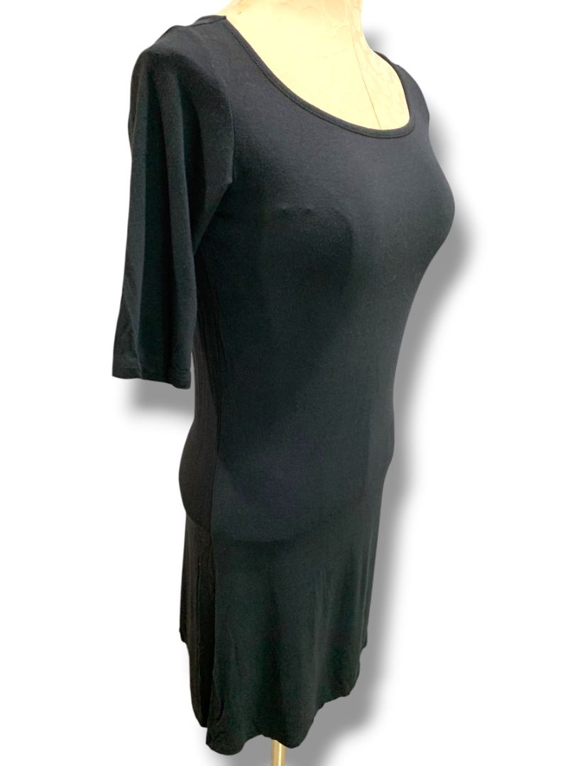 Small Yala Soft Black Tshirt Dress 1/2 Sleeve  35" Length