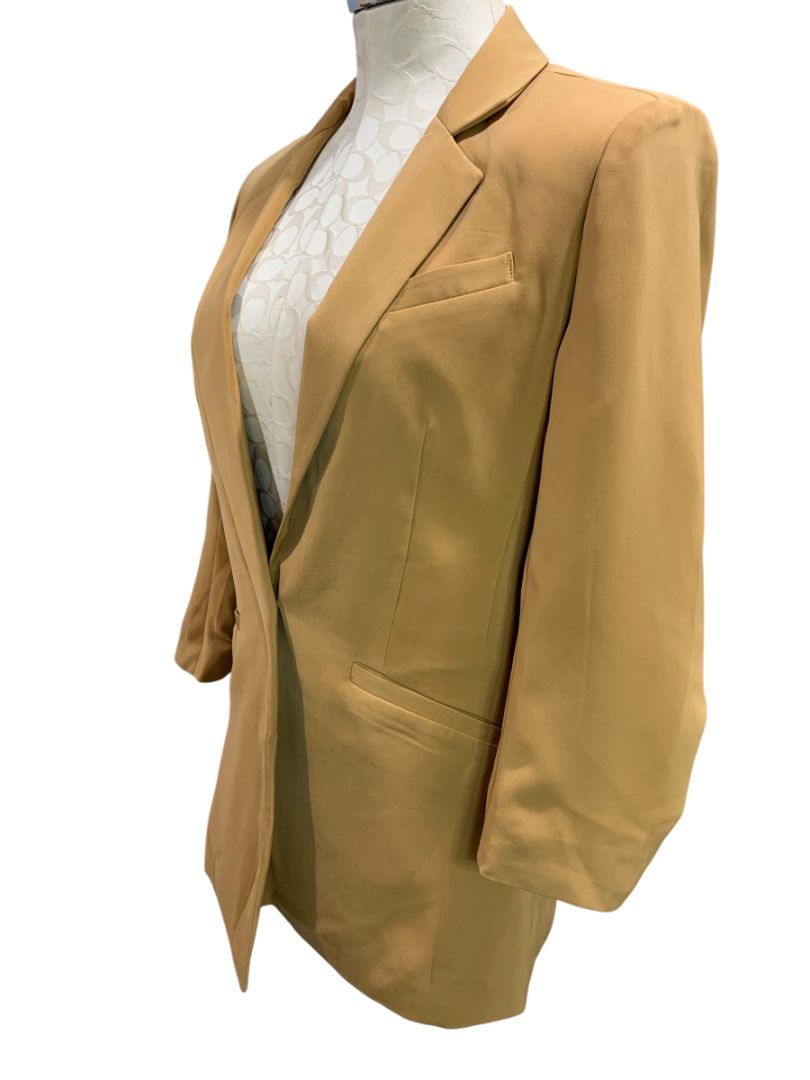 Size XS Z Supply Womens Blazer Lined Ruched Sleeve Sport Coat Brown