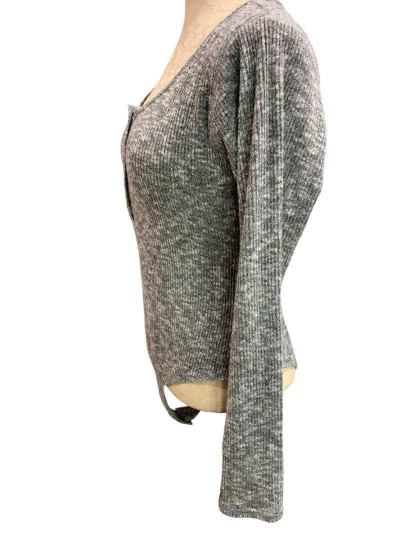 Medium Kori Womens Body Suit Gray Heathered Rib Knit Scoop Neck